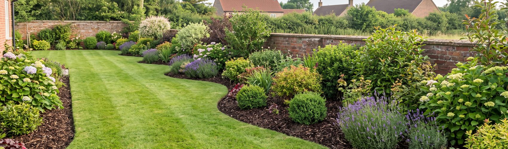 Well-kept flower borders and lawn