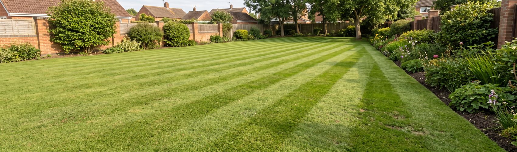 Close-up of a healthy, freshly cut lawn
